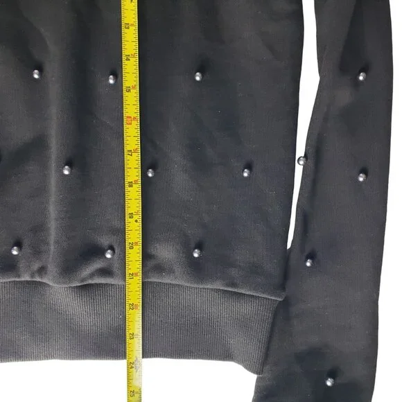 H&M Women Small Pearl Beaded Heavy Cotton Black Sweatshirt NWT - Picture 8 of 11